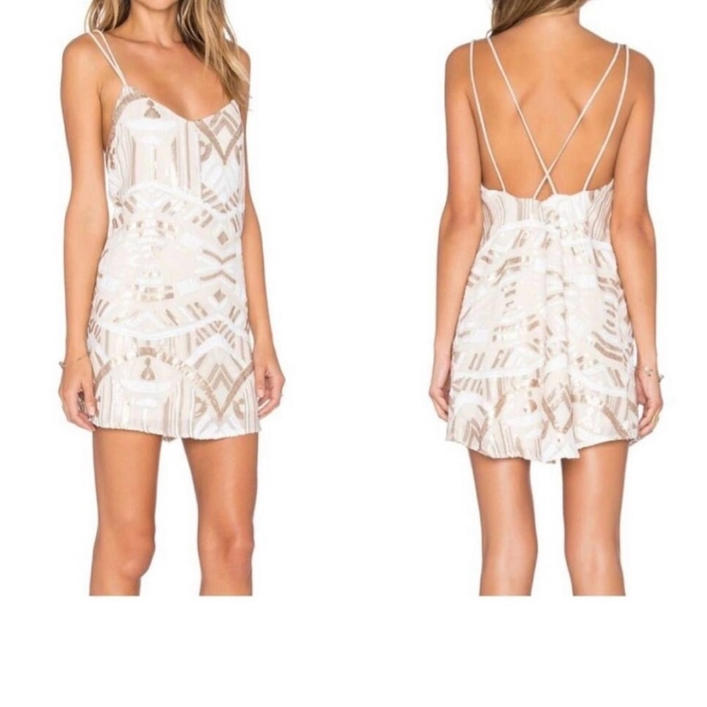 Elegant Cream and Tan Women's Dress